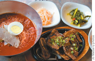 Neng myun is one of the restaurant's specialties. Sweet potato noodles are made fresh each day