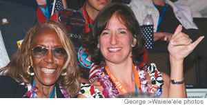 Faye Kennedy, believed to be the first black delegate from Hawaii, and Jennifer Tsuji