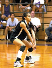 Pearl City High School senior, Jasmine Pahokoha-Malia prepares to pass the ball. Photo from Dayne Teves.