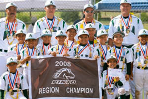 The champion Aiea PONY League Pinto Division all-stars and coaches shortly after clinching the state title. Photo from Karen Ohata.