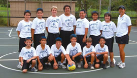 The Trinity Christian School boys volleyball team has finished its season in the Christian Schools Athletic League undefeated two years in a row. Pictured are: (front, from left) Gabe Amey, Ty Shintaku, Matt L’Ecuyer, Keola Fellezs, Timmy Metcalf, Shaun Kanoho, and (back) Solomon Firth, Ruairi Brady, Michael Fisher, Moku Durant, Benji Ah Sing, Pono Kaa, Tyler Beal and coach Carole Chong. Photo from Kathy Beal.