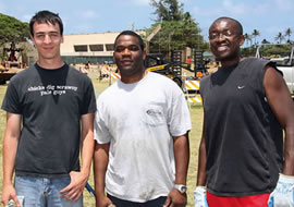 Ryan Hoffman, Nathaniel Cassion and Theo Franklin were among the dozens of volunteers who lent a hand (and donations) April 21 for the construction of a much-needed walkway at Kailua District Park. Photos by Leah Ball.