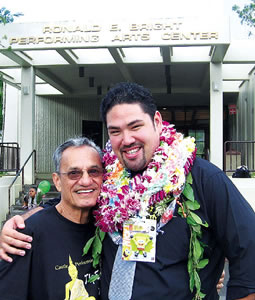 John-Paul “JP” Tai (right) with mentor Ron Bright after ‘The King and I.’ Now a member of the Paliku Players, Tai will direct Paliku Theatre’s first keiki summer drama camp starting June 12, two days after the Bright-directed revue (June 8-10) for the five-year-old theater at Windward Community College. Photo from John-Paul Tai.