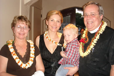 Elizabeth Mitchell with son CJ, Father Tim Sexton and his wife Barbara