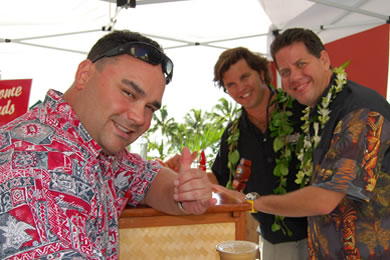 Kreg Yoshitake (left) Budweiser manager Chris Philips with Greg Montgomery and Michael Miller