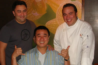Chef Nobu with Nobu Waikiki chefs Cody Kimoto and Lindsey Ozawa