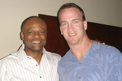 Warren Moon with Indianapolis Colts quarterback Peyton Manning