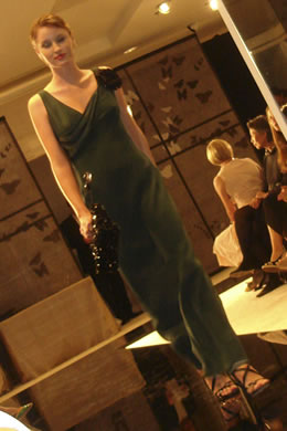 Modeling fashions from Giorgio Armani's 2008 spring collection: Triniti Lanzo