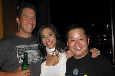 Chris Tseu and fiancee Cydney Chu with comedian Bobby Lee of MADtv at Pearl Ultralounge at Ala Moana
