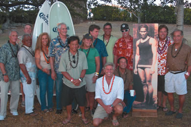 Some of the participating surf legends with Duke's OceanFest chairman Jim Fulton