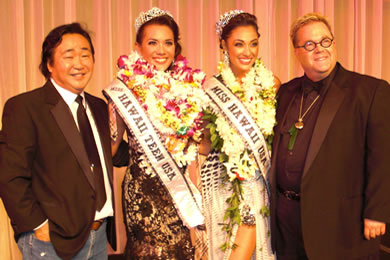 Takeo (left) and Eric Chandler congratulate the newly crowned 2009 Miss Hawaii Teen USA