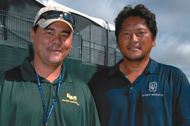 Former UH pitcher Paul Ah Yat with Kazuhiro Sasaki, former pitcher for the Seattle Mariners. 