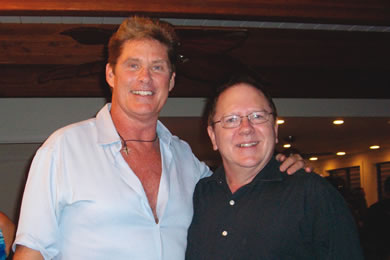actor David Hasselhoff with Honolulu Star-Bulletin columnist John Berger