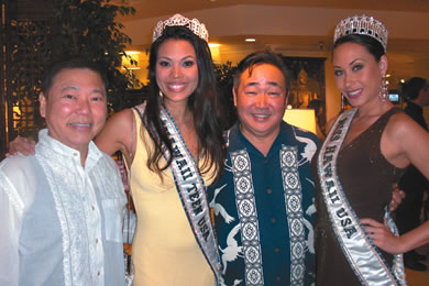 Fashion designers Amos Kotomori (far left) and Takeo Kobayashi with Miss Hawaii Teen USA Julianne Ch