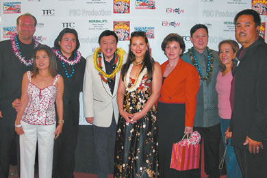 Comedian Dolphy (fourth from left) was greeted by hundreds of fans April 18 at Neal Blaisdell Center