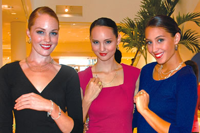 Kate Schuette, Justine Miguel-Edwards and Rain Rusden model jewelry by Me&Ro.