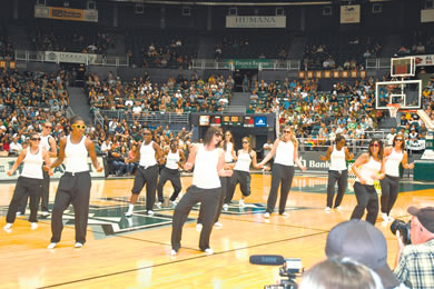 The event included an introduction of the men's and women's basketball teams, as well as team skits,