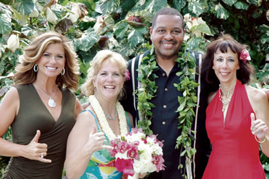 Kathy Ireland with runner-up couple Joanne and Glenn Smith, and Operation Gratitude founder Carolyn 