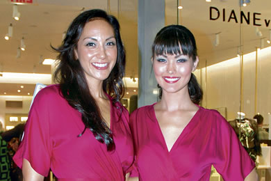 Mrs. Hawaii 2011 Lara Leimana Fonoimoana and Miss Hawaii USA 2011 Angela Byrd in dresses by DVF.
