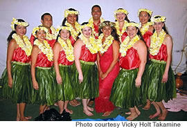 Vicky Holt Takamine with members of her hula halau