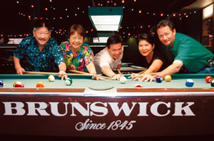 Just Hangin' out shootin' some pool are (from left): Hawaiian Brian, Marilyn Nakamoto, Dwayne Arakawa and Violet and glen Anderson