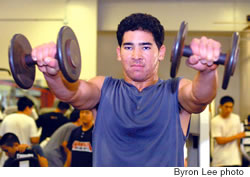 Jon Takamura gets in some lifting while rehabbing an ankle