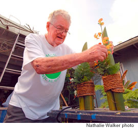 John White applies the finishing touches to a traditional kadomatsu