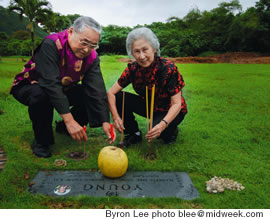 Jimmy Young and Jeanette Young pay respect to George Young, Jimmy’s brother and Jeanette’s husband