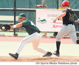 Louis Avila’s stretch and catch gave UH an out on this play