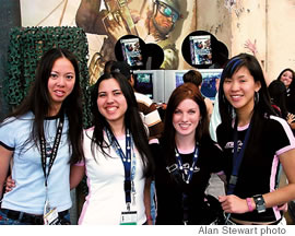 The author with Kari Toyama and Frag Dolls Ashley Jenkins and Emily Ong at the E3
