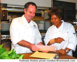 Chef Kevin checks inventory with Kalani Stubner