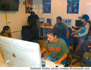 From left in the video lab, Justine Campos, Sean Savini, Amanda Robinson, James Kapu-Kaaihue and Priscilla Mathewson