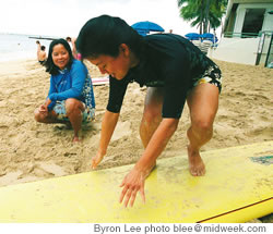 Learning how to stand up on the longboard