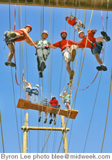 (from left) Stephanie Shardan, the author, Josh Heimowitz, Tim Nalder and others up in the air