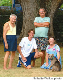 At home in Kailua with, from left, grandpa Pat, dad Ray, mom Carole and pooch Lucy