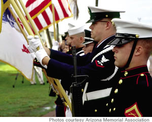 A military color guard at Pearl Harbor