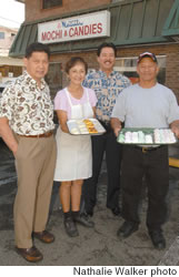 (from left) Calvin Yim (owner), Naomi Bennett (manager), Russell Park (owner) and Gilbert Olayan (owner at Moiliili Mochi & Candies