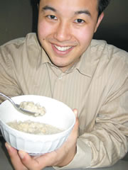 Michael Nishimitsu enjoys a bowl of fiber-rich oatmeal