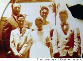 Roland (left), his twin sister Kanoe ‘Tootsie’ Cazimero, Robert (right), with dad and mom on Easter Sunday before church