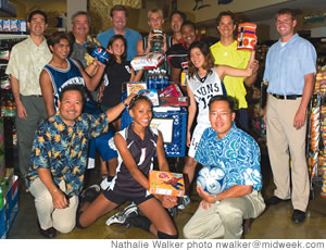 From left to right, front row: Gerald Shintaku, Kraft Foods; Kaeli Patton, Radford High; Keith Amemiya, Hawaii High School Athletic Association