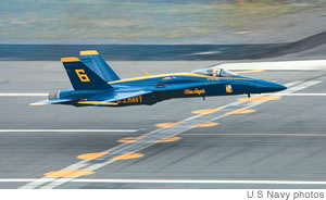 The Blue Angels skim 50 feet above the ground at about 500 mph