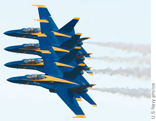 The Blue Angels fly at 700 mph with wingtips 18 inches apart