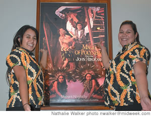 Robin Ligsay and Taira Gaison appear in front of the Magic of Polynesia poster
