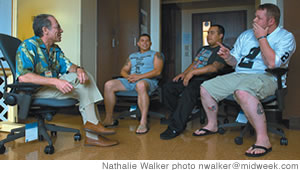 Dr. Hirsch with, from left, Angel Villalobos, Estevan Gutierrez and Jeremy Caldwell