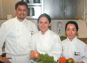 KCC chef-instructors Frank Gonzales, Adriana Torres and Sachie Nakamura