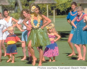 Tourists learn hula at the Kaanapali Beach Hotel