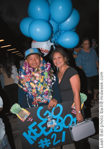 Keelen Obedoza is greeted by grandma Mel Conselva at the airport