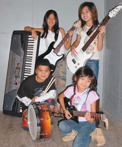 MusicWorks students Kira, Mari, Elias and Ezri will rock the NAMM convention in California. Photo courtesy of Hawaii MusicWorks.