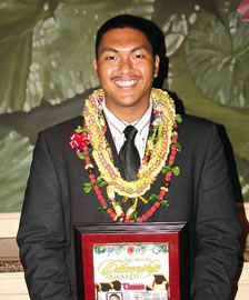 Jester Galiza, Campbell High School valedictorian and winner of the Drive Your Future Mercedes-Benz Scholarship, stands with one of his many awards. Photo from Jester Galiza.