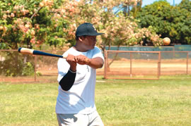 Campbell High baseball player Sebastian Locquiao prepares to swing. Photo by Nathalie Walker